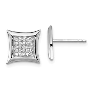 Sterling Silver Rhodium-plated Polished Pavé CZ Square Post Earrings