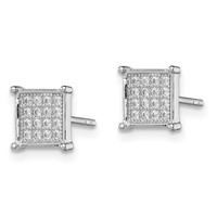 Sterling Silver Rhodium-plated Polished Pavé CZ Square Post Earrings view 2
