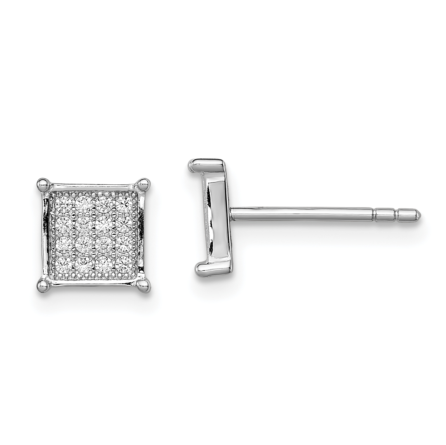 Sterling Silver Rhodium-plated Polished PavÃ© CZ Square Post Earrings (QE9116)