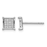 Sterling Silver Rhodium-plated Polished Pavé CZ Square Post Earrings view 1