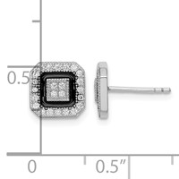 Sterling Silver RH-plated Black Enamel & Pavé CZ Square Halo Post Earrings view 4