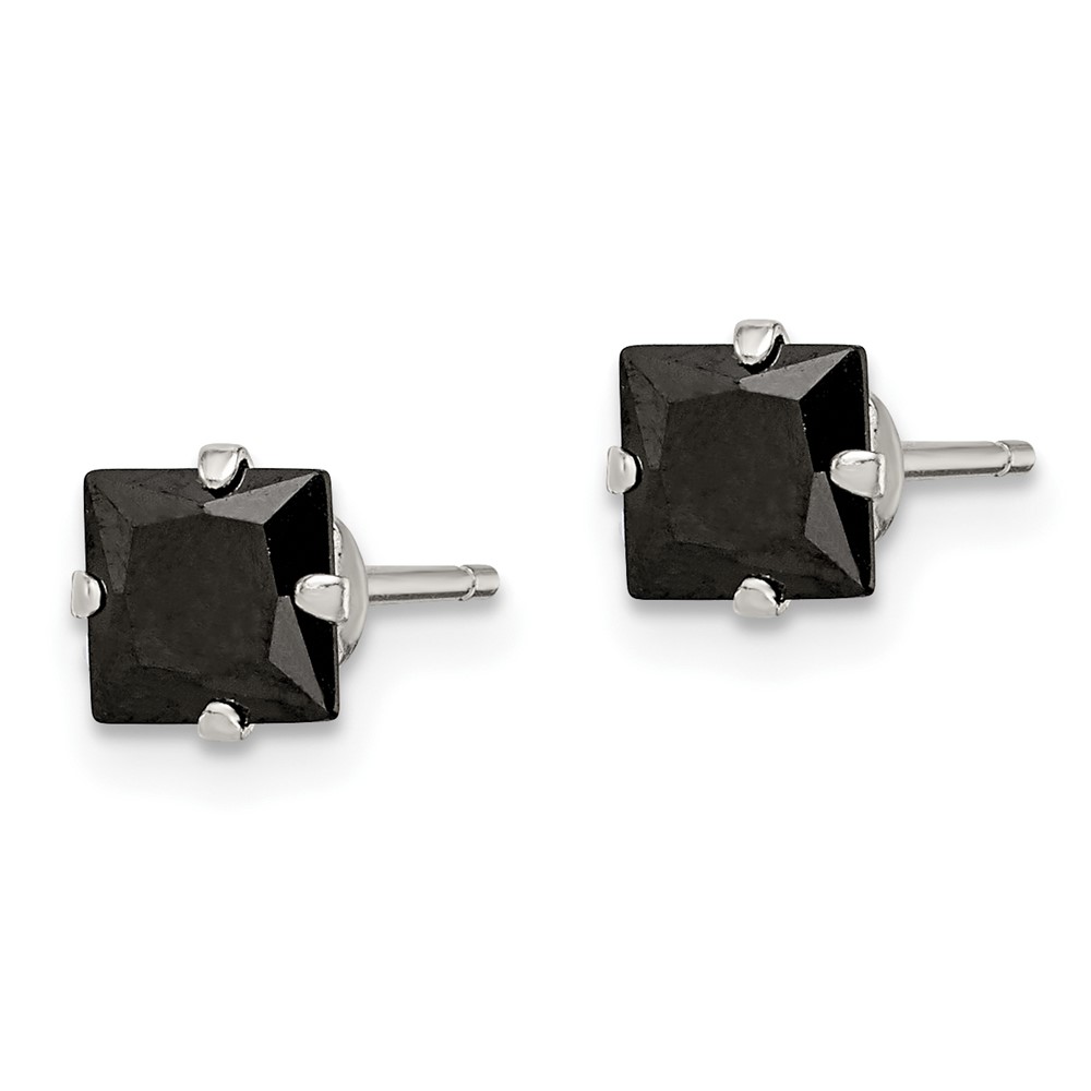 Sterling Silver Polished Black Square 5mm CZ Snap-in Set Stud Earrings (QE9118)