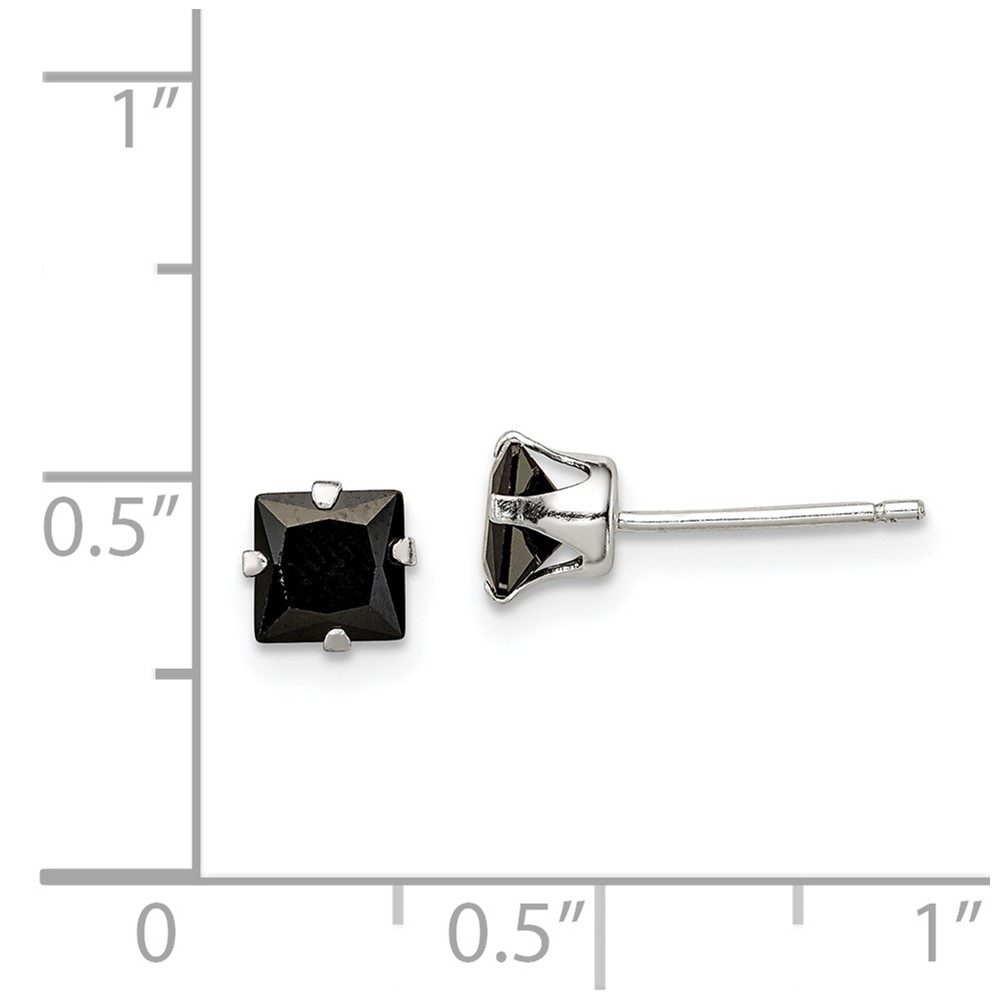 Sterling Silver Polished Black Square 5mm CZ Snap-in Set Stud Earrings (QE9118)