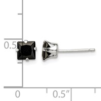Sterling Silver Polished Black Square 5mm CZ Snap-in Set Stud Earrings view 4