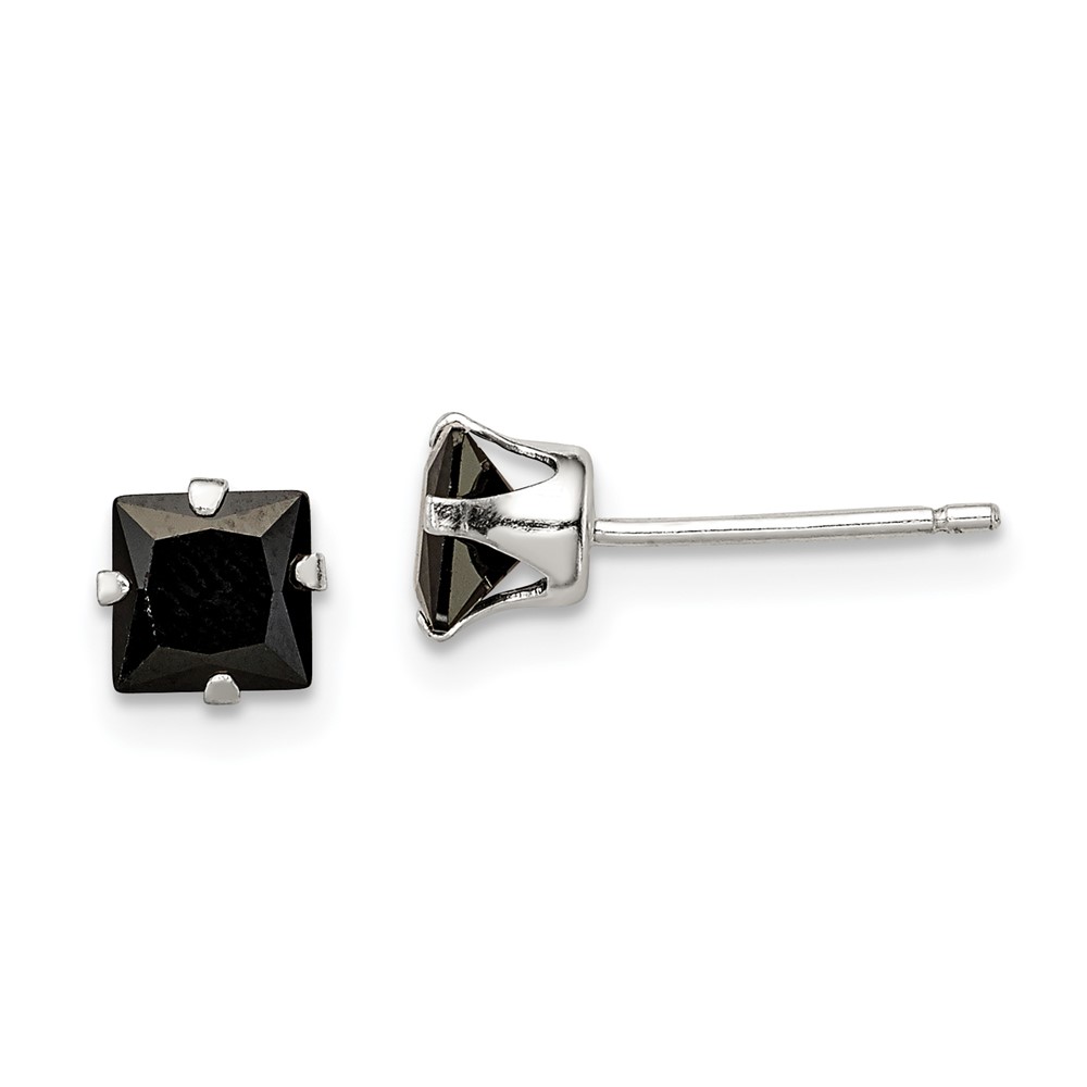 Sterling Silver Polished Black Square 5mm CZ Snap-in Set Stud Earrings (QE9118)
