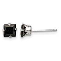 Sterling Silver Polished Black Square 5mm CZ Snap-in Set Stud Earrings view 1