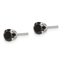 Sterling Silver Polished Black 5mm Round CZ Snap-in Set Stud Earrings view 2