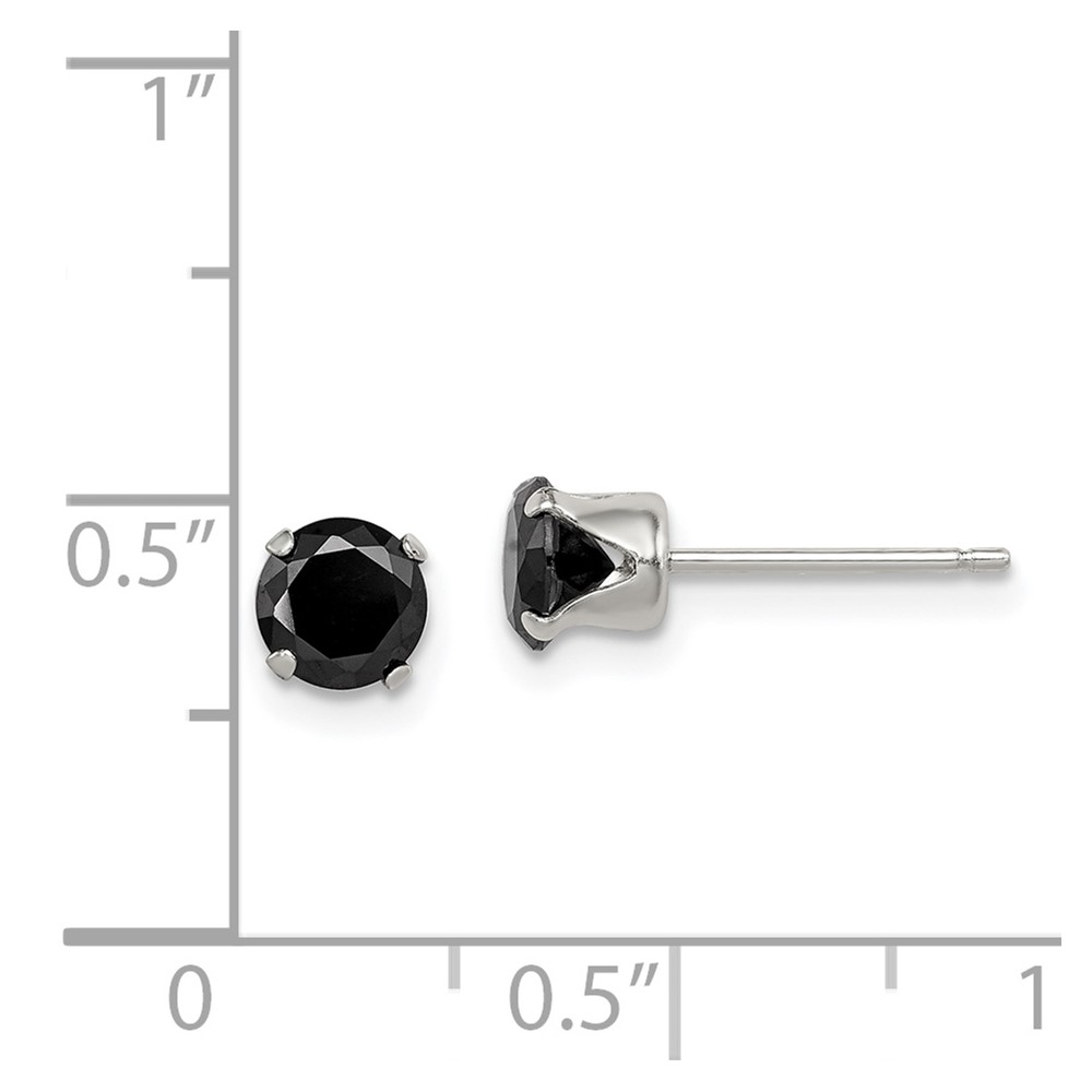 Sterling Silver Polished Black 5mm Round CZ Snap-in Set Stud Earrings (QE9119)