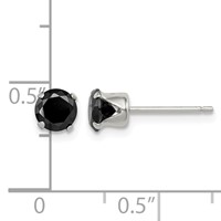 Sterling Silver Polished Black 5mm Round CZ Snap-in Set Stud Earrings view 4