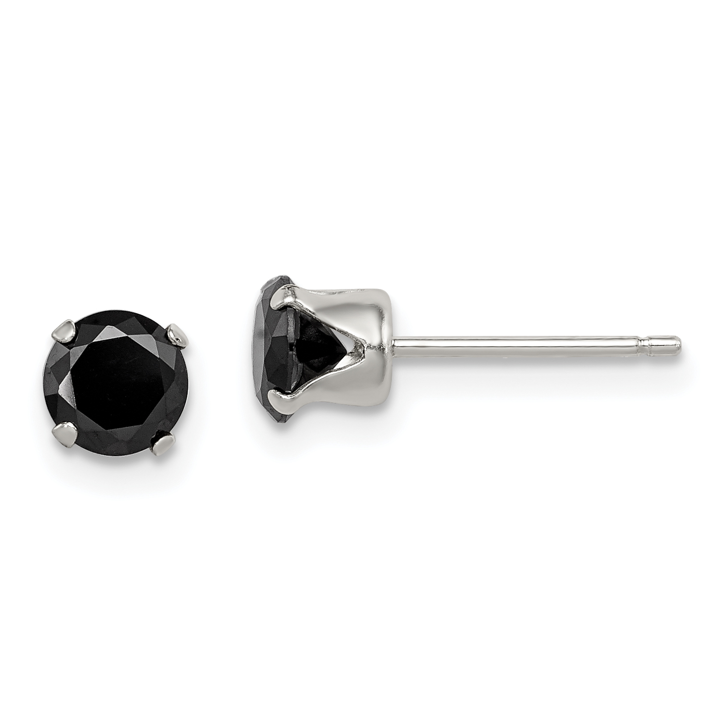 Sterling Silver Polished Black 5mm Round CZ Snap-in Set Stud Earrings (QE9119)