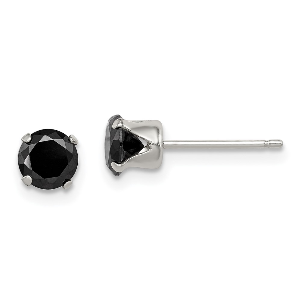 Sterling Silver Polished Black 5mm Round CZ Snap-in Set Stud Earrings (QE9119)