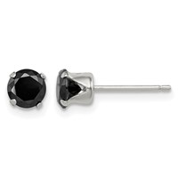 Sterling Silver Polished Black 5mm Round CZ Snap-in Set Stud Earrings view 1