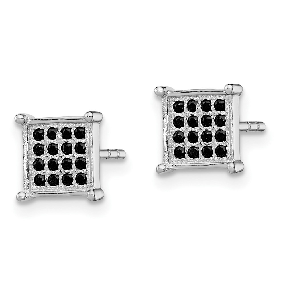 Sterling Silver Rhodium-plated Black PavÃ© CZ Square Post Earrings (QE9124)