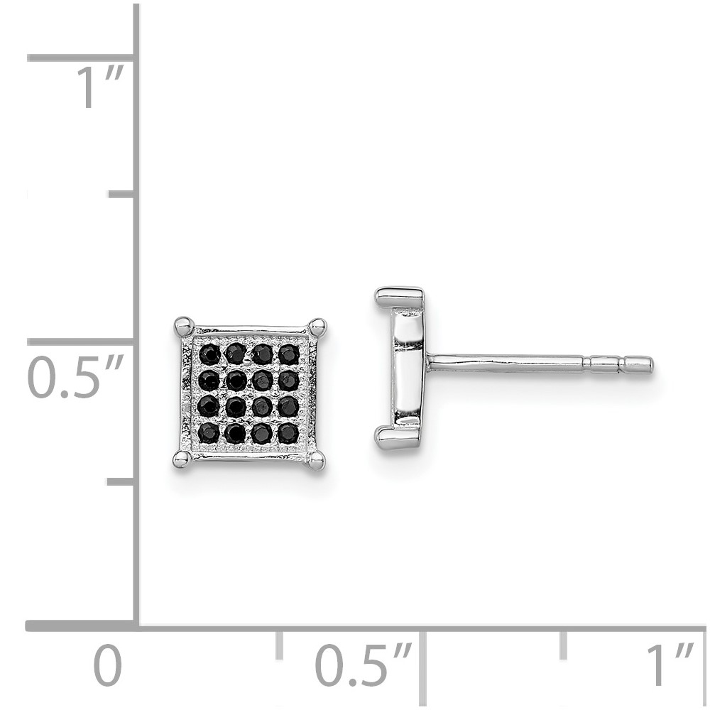 Sterling Silver Rhodium-plated Black PavÃ© CZ Square Post Earrings (QE9124)