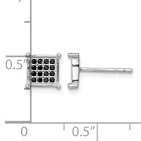 Sterling Silver Rhodium-plated Black Pavé CZ Square Post Earrings view 4