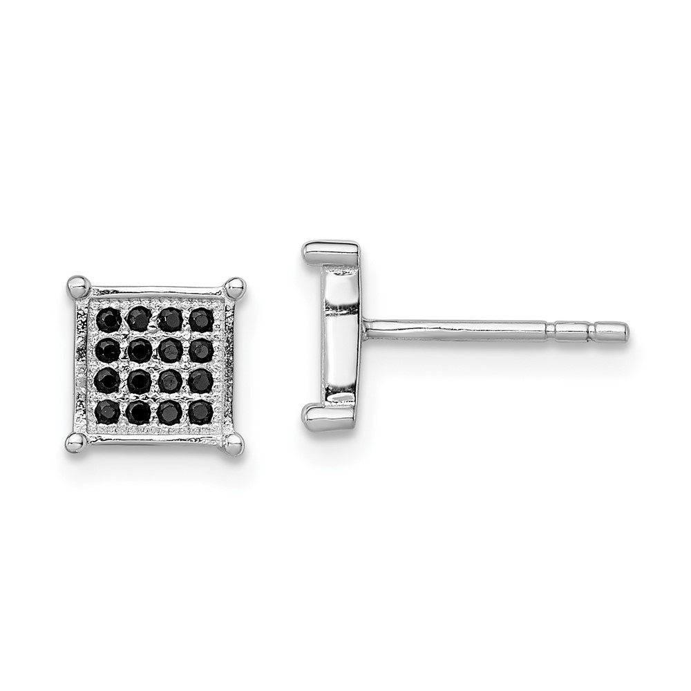 Sterling Silver Rhodium-plated Black PavÃ© CZ Square Post Earrings (QE9124)