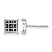 Sterling Silver Rhodium-plated Black Pavé CZ Square Post Earrings view 1