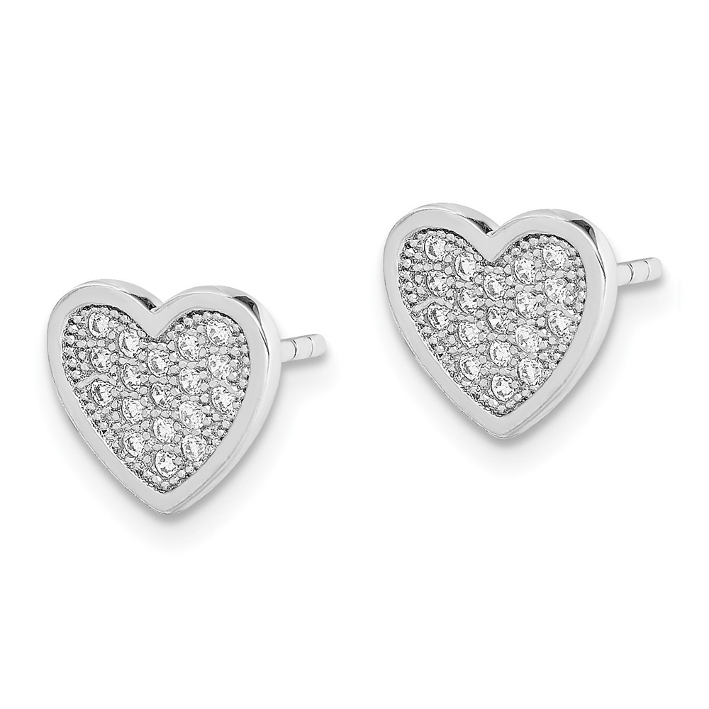 Sterling Silver Rhodium-plated CZ PavÃ© Heart Post Earrings (QE9130)