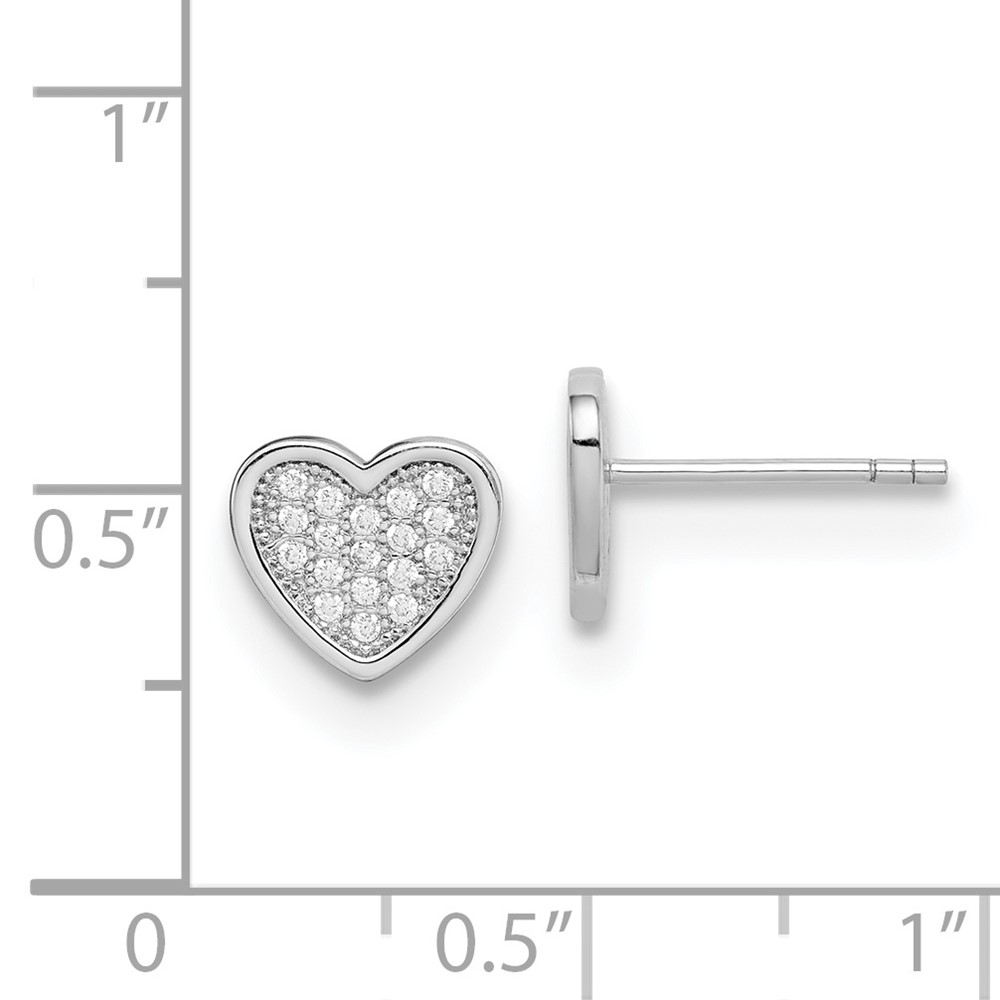 Sterling Silver Rhodium-plated CZ PavÃ© Heart Post Earrings (QE9130)