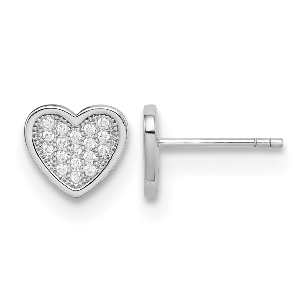 Sterling Silver Rhodium-plated CZ PavÃ© Heart Post Earrings (QE9130)