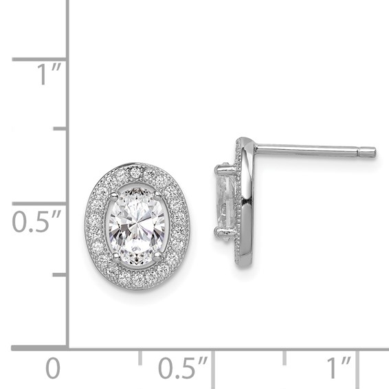 Sterling Silver Rhodium-plated Polished Pavé CZ Oval Post Earrings