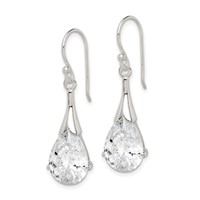 Sterling Silver Polished CZ Teardrop Dangle Earrings view 2