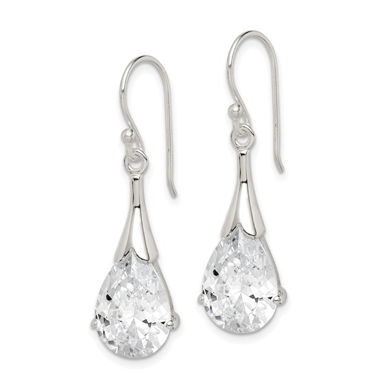 Sterling Silver Polished CZ Teardrop Dangle Earrings