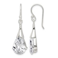 Sterling Silver Polished CZ Teardrop Dangle Earrings view 1