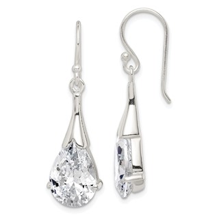 Sterling Silver Polished CZ Teardrop Dangle Earrings