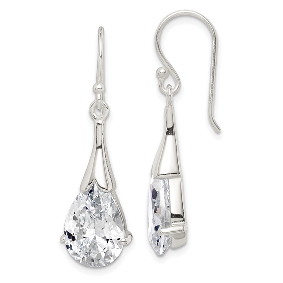 Sterling Silver Polished CZ Teardrop Dangle Earrings