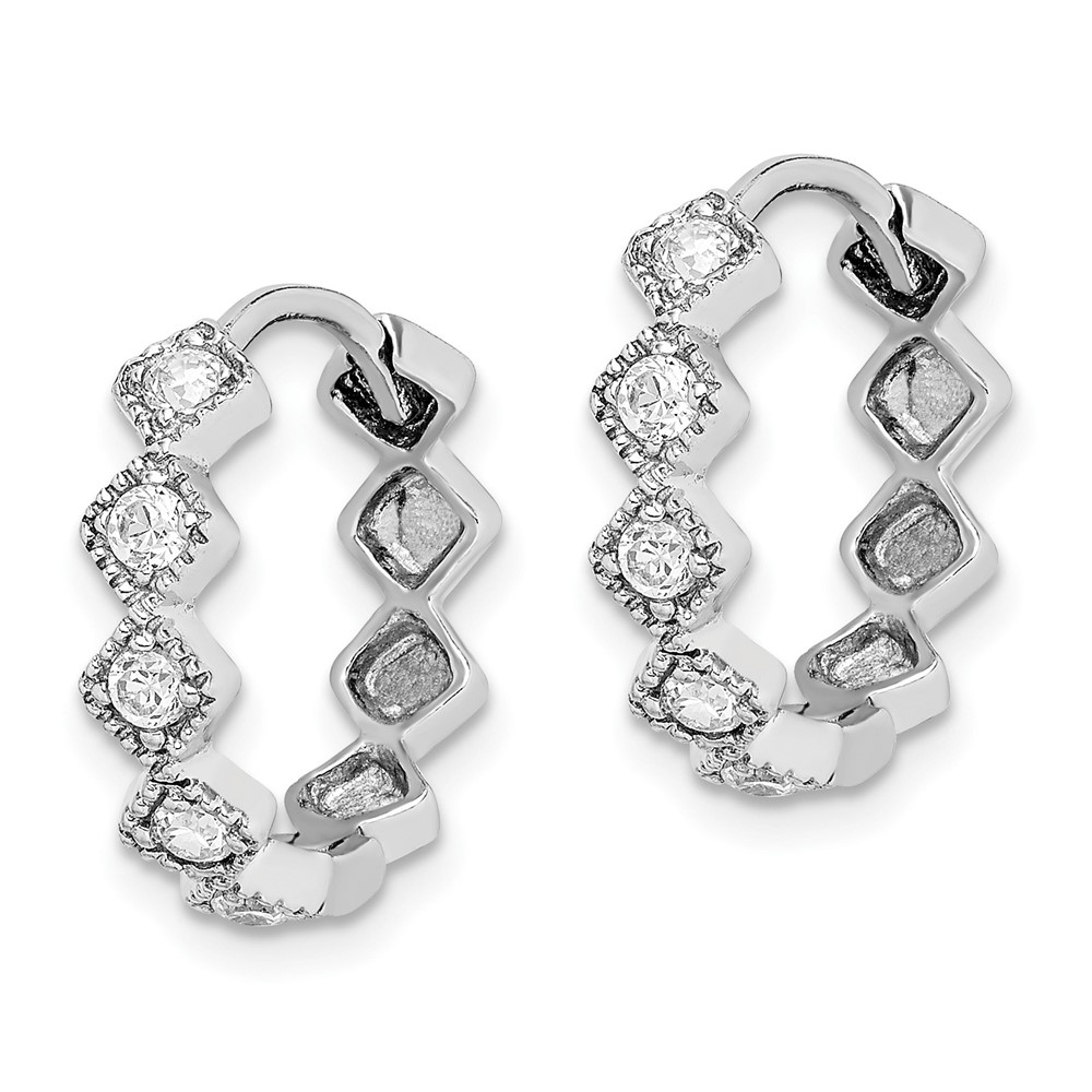 Sterling Silver Rhodium-plated CZ Hinged Hoop Earrings (QE9197)
