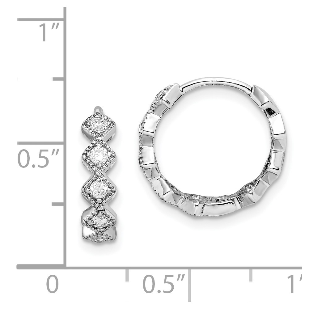Sterling Silver Rhodium-plated CZ Hinged Hoop Earrings (QE9197)