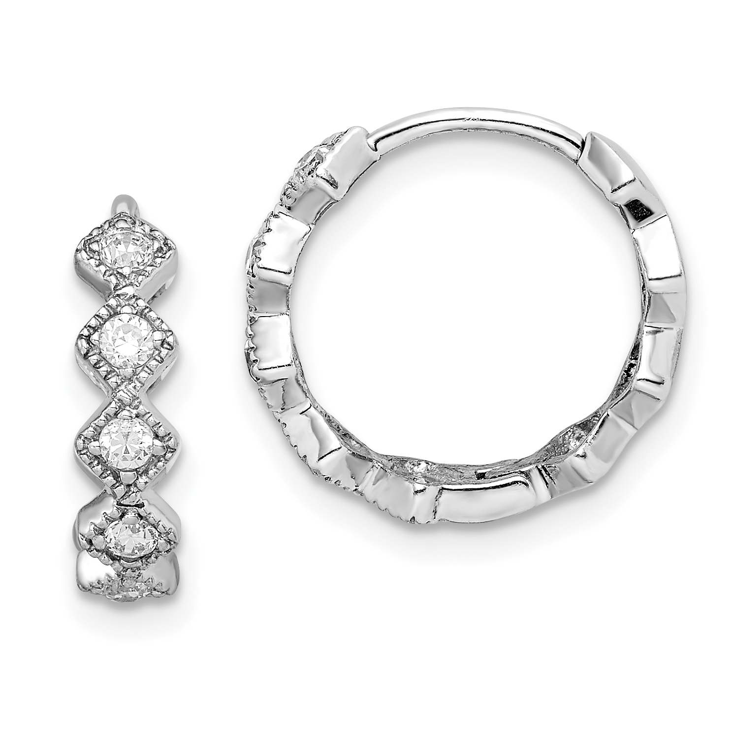 Sterling Silver Rhodium-plated CZ Hinged Hoop Earrings (QE9197)