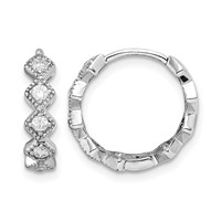 Sterling Silver Rhodium-plated CZ Hinged Hoop Earrings view 1