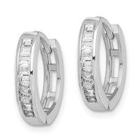 Sterling Silver Rhodium-plated CZ Baguette Hinged Hoop Earrings view 2