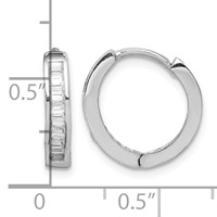 Sterling Silver Rhodium-plated CZ Baguette Hinged Hoop Earrings view 4
