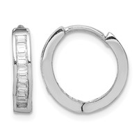 Sterling Silver Rhodium-plated CZ Baguette Hinged Hoop Earrings view 1