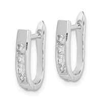 Sterling Silver Rhodium-plated CZ Hinged Hoop Earrings view 2