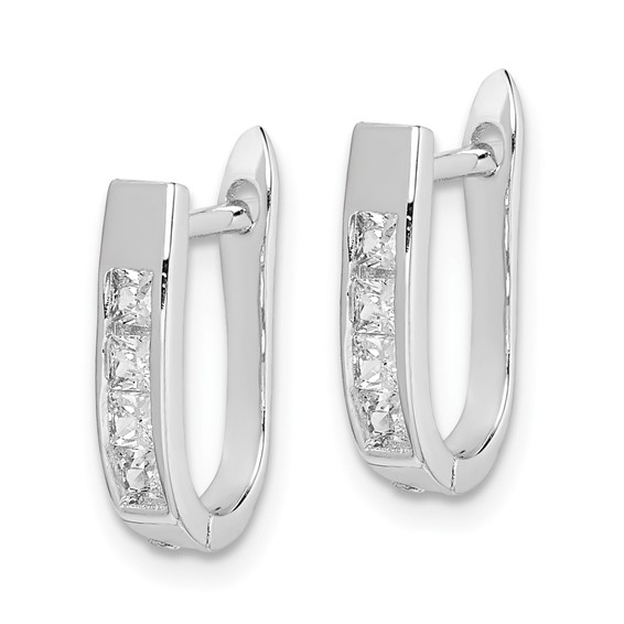 Sterling Silver Rhodium-plated CZ Hinged Hoop Earrings