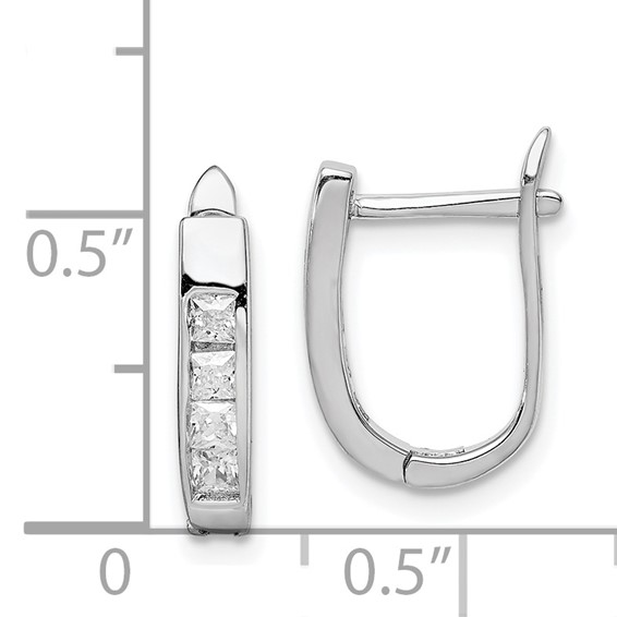 Sterling Silver Rhodium-plated CZ Hinged Hoop Earrings