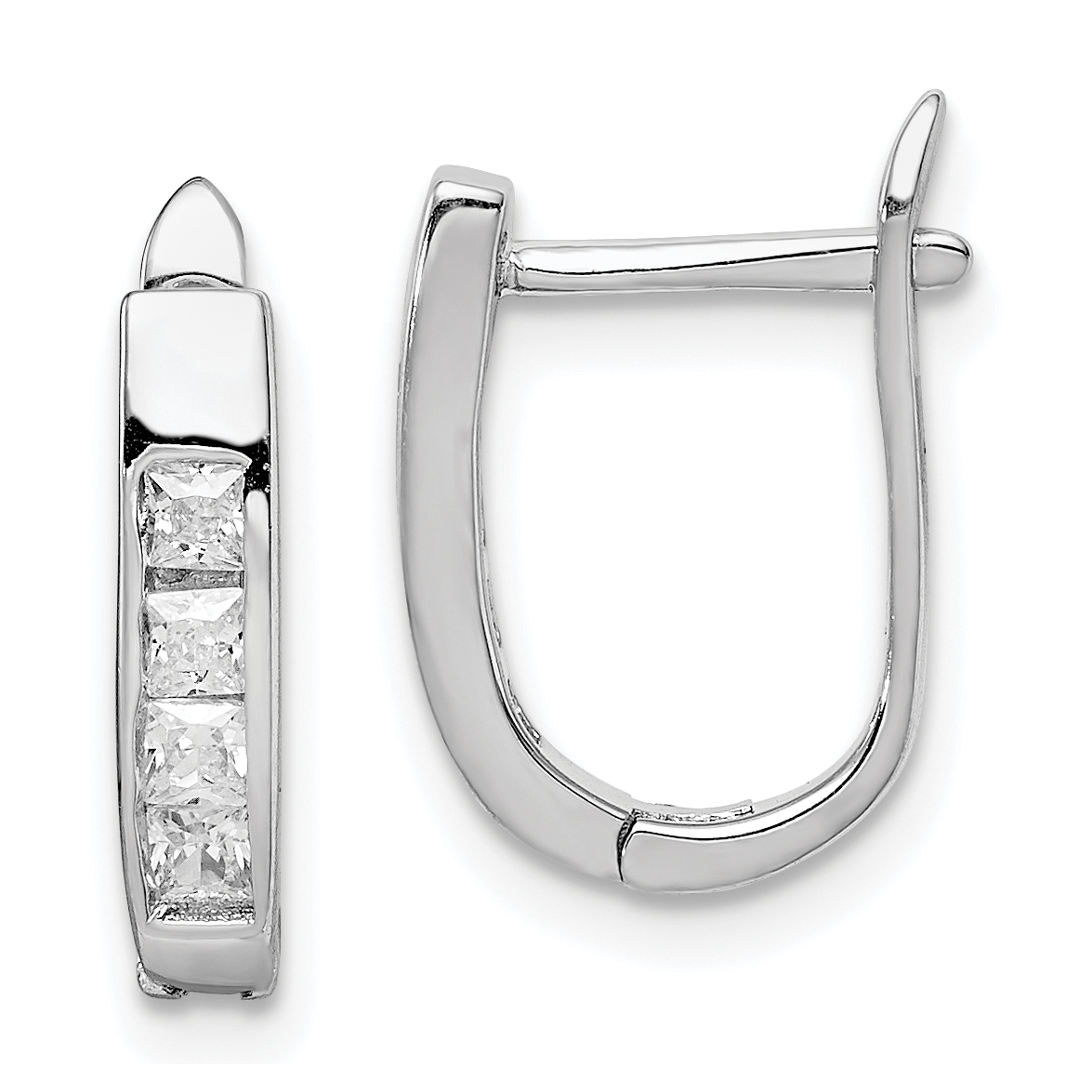 Sterling Silver Rhodium-plated CZ Hinged Hoop Earrings (QE9203)