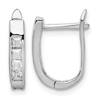 Sterling Silver Rhodium-plated CZ Hinged Hoop Earrings view 1