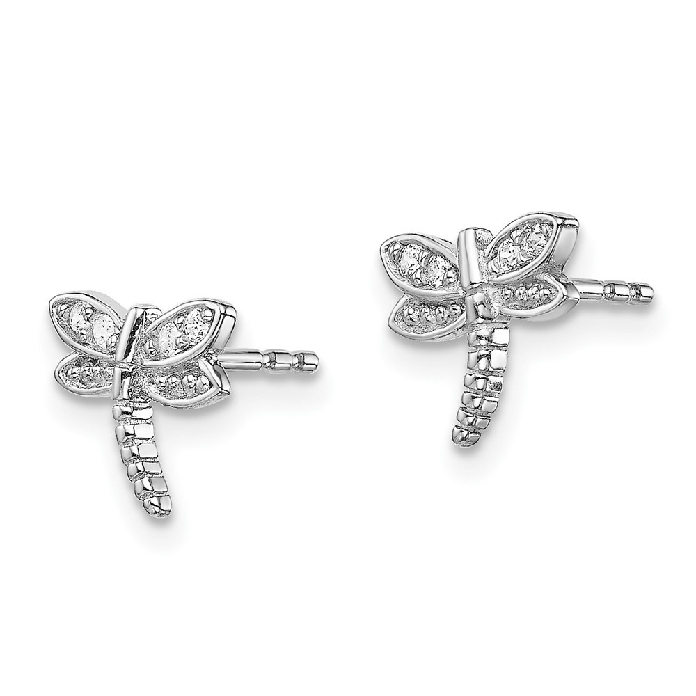 Sterling Silver Rhodium-plated Polished CZ Dragonfly Post Earrings (QE9206)