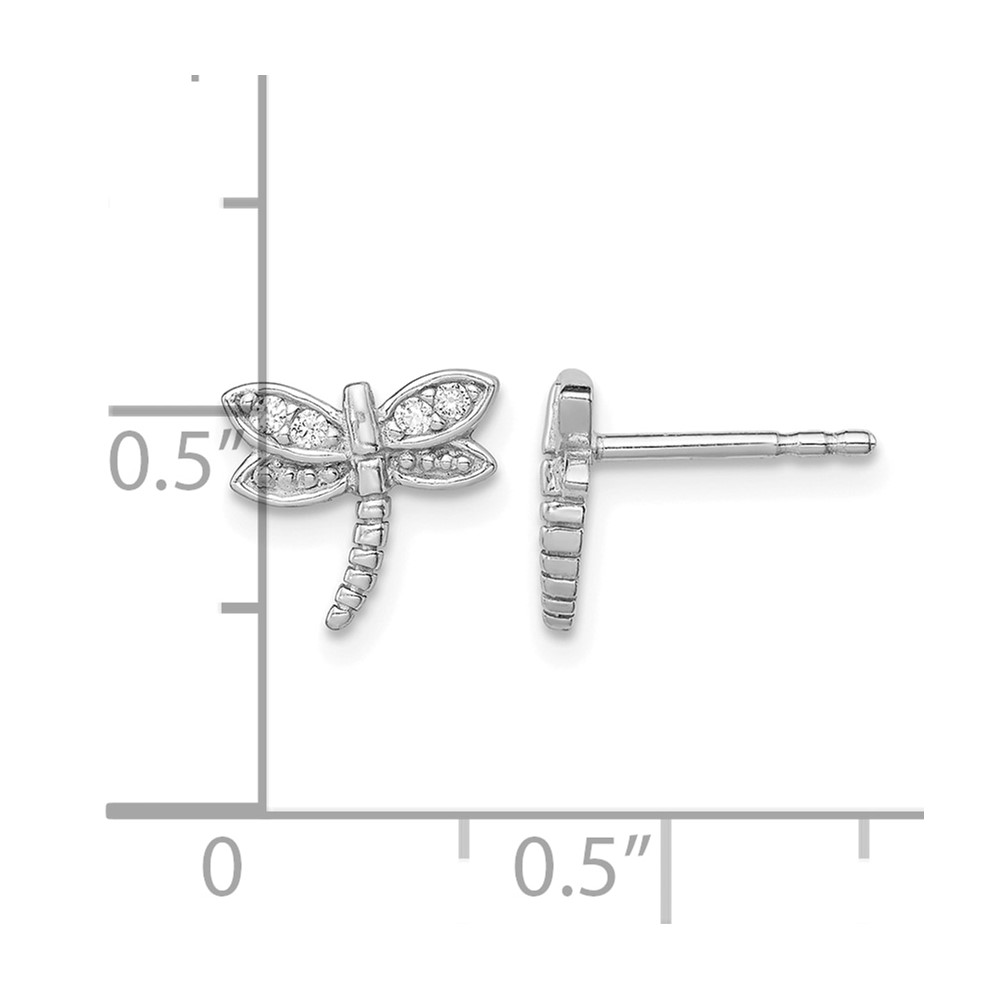 Sterling Silver Rhodium-plated Polished CZ Dragonfly Post Earrings (QE9206)