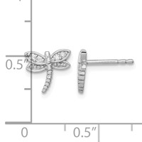 Sterling Silver Rhodium-plated Polished CZ Dragonfly Post Earrings view 4