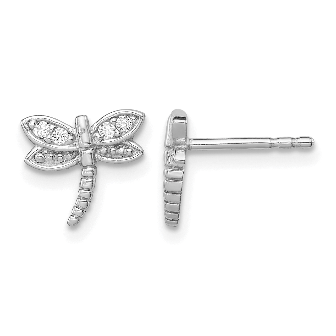 Sterling Silver Rhodium-plated Polished CZ Dragonfly Post Earrings (QE9206)