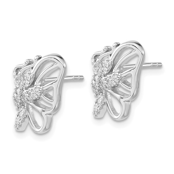 Sterling Silver Rhodium Plated CZ Butterfly Post Earrings