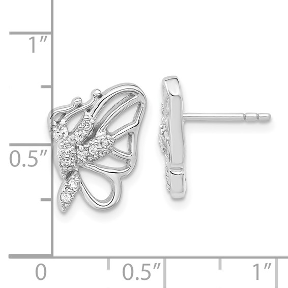 Sterling Silver Rhodium Plated CZ Butterfly Post Earrings