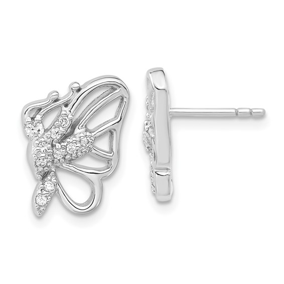Sterling Silver Rhodium Plated CZ Butterfly Post Earrings