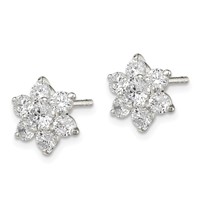 Sterling Silver CZ Flower Post Earrings view 2